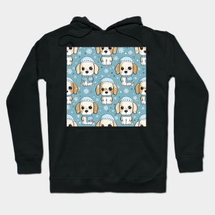 Cartoonish pups on snow - seamless pattern Hoodie